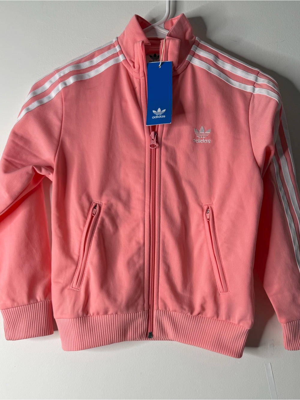 adidas Kids Coral Pink Full-Zip Track Jacket with White Stripes